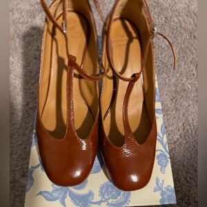 Sezane Camel Mercier Salome Mary Janes Heels Patent Leather Women's Shoes